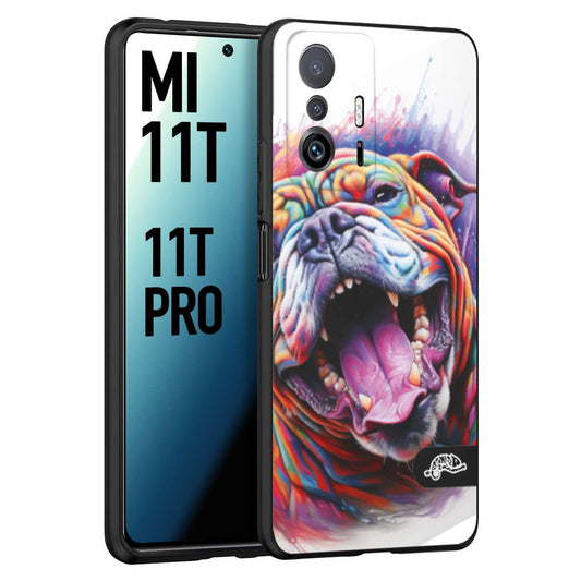 CUSTOMIZZA - Custodia cover nera morbida in tpu compatibile per Xiaomi Mi 11T - Mi 11T PRO animali color bulldog cane dog colori vibranti disegnato schizzo