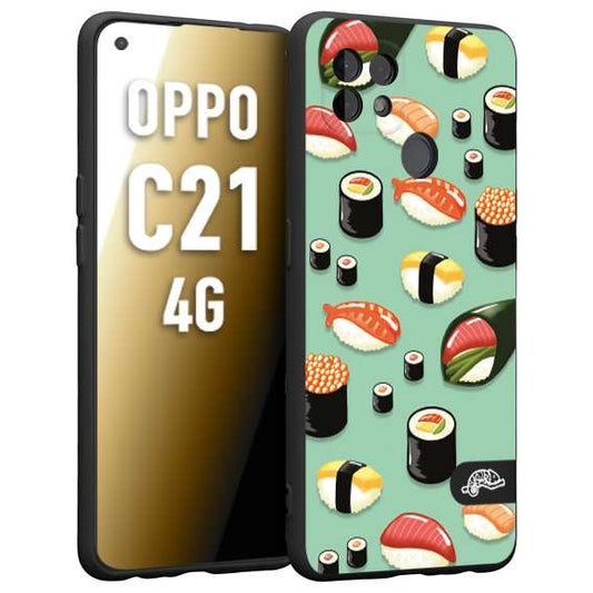 CUSTOMIZZA - Custodia cover nera morbida in tpu compatibile per Oppo Realme C21 4G sushi disegni giapponese nighiri acquamarina verde