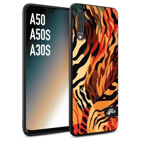 CUSTOMIZZA - Custodia cover nera morbida in tpu compatibile per Samsung A50 - A50S - A30S leopardato maculato tigrato tiger colorata gialla rossa arancio