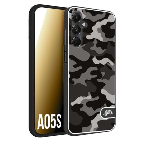 CUSTOMIZZA - Custodia cover nera morbida in tpu compatibile per Samsung A05S camouflage mimetico militare nero black grigio