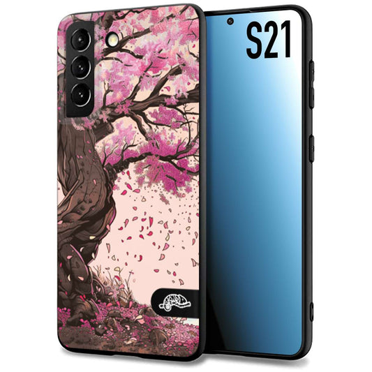 CUSTOMIZZA - Custodia cover nera morbida in tpu compatibile per Samsung S21 giapponese colori morbidi fiori di ciliegio rosa disegnata