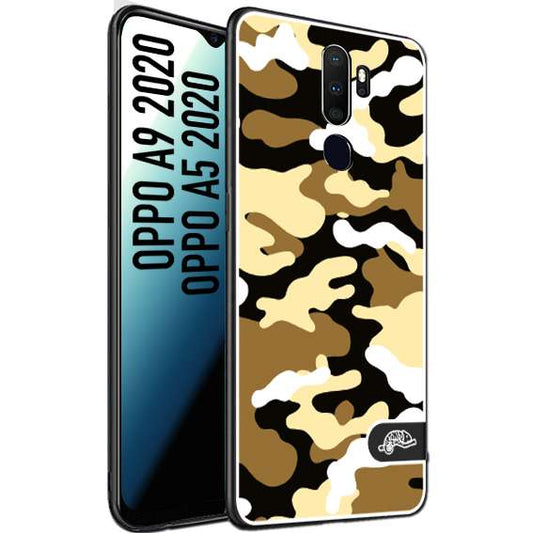 CUSTOMIZZA - Custodia cover nera morbida in tpu compatibile per Oppo A9 2020 - A5 2020 camouflage mimetico militare giallo desert brown