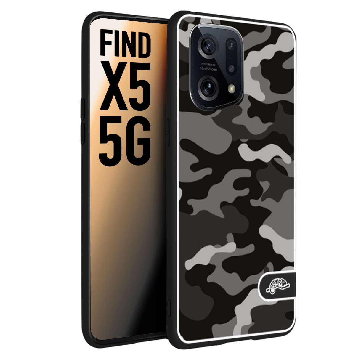 CUSTOMIZZA - Custodia cover nera morbida in tpu compatibile per Oppo Find X5 camouflage mimetico militare nero black grigio