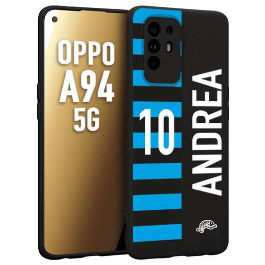 CUSTOMIZZA - Custodia cover nera morbida in tpu compatibile per Oppo A94 5G personalizzata calcio football nome e numero calciatori nerazzurra