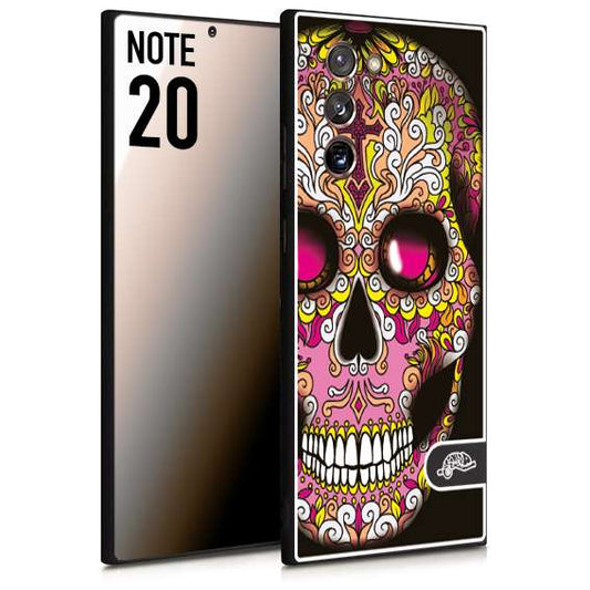 CUSTOMIZZA - Custodia cover nera morbida in tpu compatibile per Samsung NOTE 20 teschio messicano Mexican skull rosa gialla