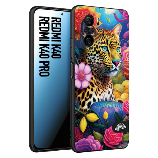 CUSTOMIZZA - Custodia cover nera morbida in tpu compatibile per Xiaomi Redmi K40 - K40 Pro fiori astratti donna flower fantasia leopardo ghepardo animali colorati