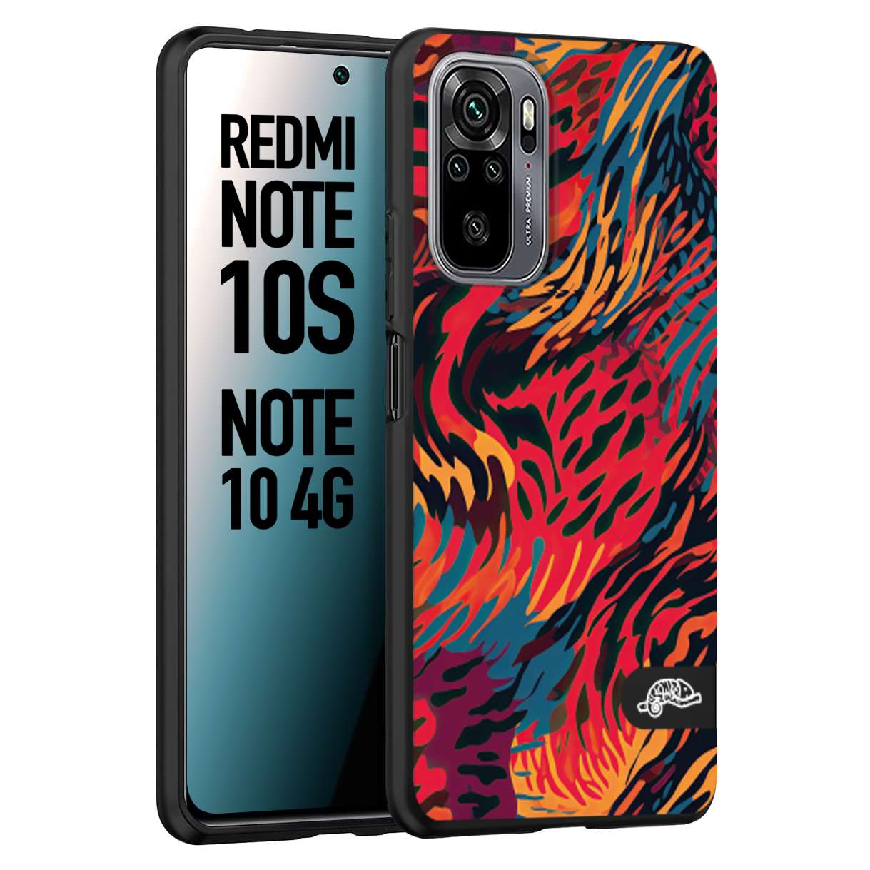 CUSTOMIZZA - Custodia cover nera morbida in tpu compatibile per Xiaomi Redmi Note 10S leopardato maculato tigrato colorata fiamme rossa blu arancione