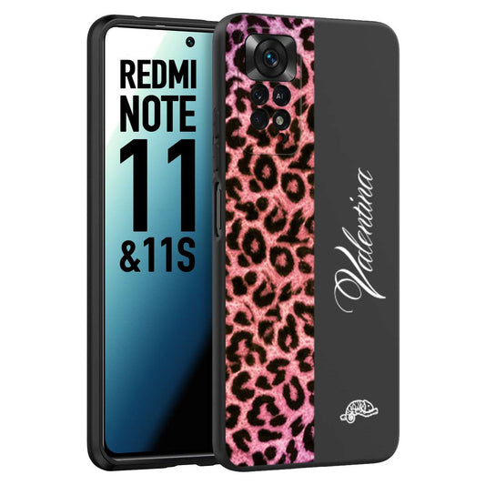 CUSTOMIZZA - Custodia cover nera morbida in tpu compatibile per Xiaomi Redmi Note 11 -  Note 11S leopardato rosa fucsia personalizzata nome iniziali