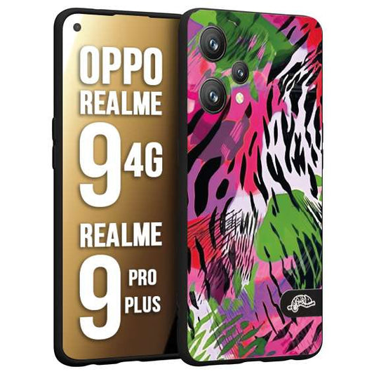 CUSTOMIZZA - Custodia cover nera morbida in tpu compatibile per Oppo Realme 9 4G - 9 PRO PLUS leopardato tigrato tiger colorata summer color verde fucsia