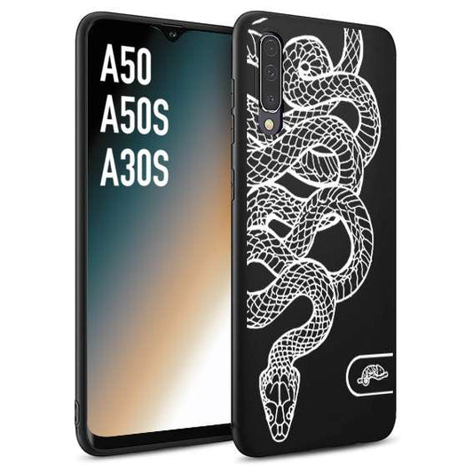 CUSTOMIZZA - Custodia cover nera morbida in tpu compatibile per Samsung A50 - A50S - A30S serpente snake bianco a rilievo disegnato tattoo tatuaggio