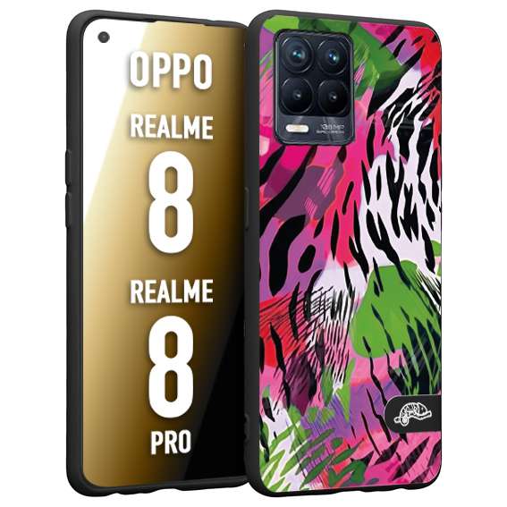 CUSTOMIZZA - Custodia cover nera morbida in tpu compatibile per Oppo Realme 8 - 8 PRO leopardato tigrato tiger colorata summer color verde fucsia