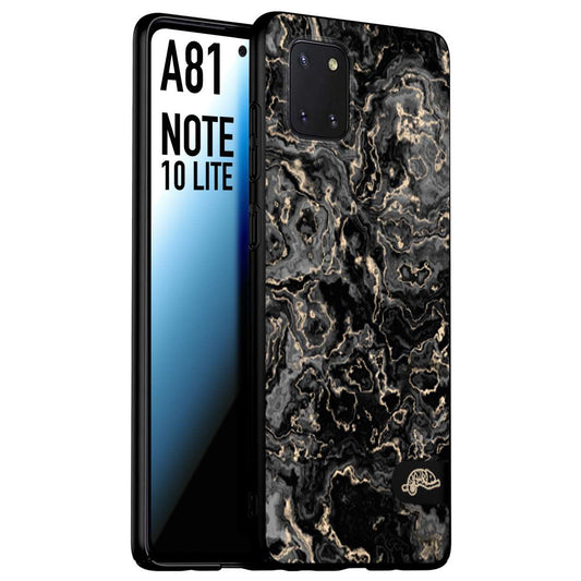 CUSTOMIZZA - Custodia cover nera morbida in tpu compatibile per Samsung A81 - Note 10 Lite effetto marmo marble nero black venature dorato pietra