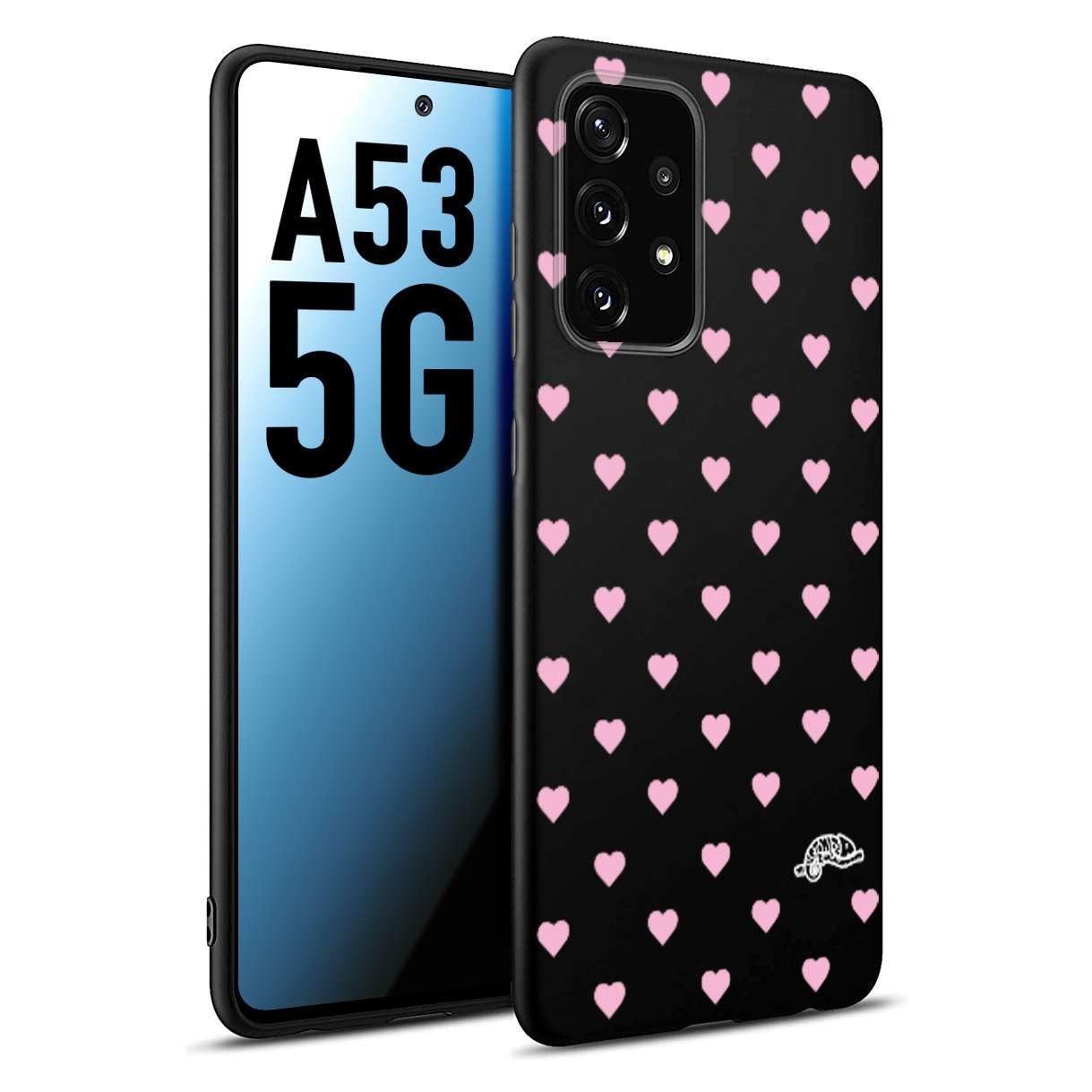 CUSTOMIZZA - Custodia cover nera morbida in tpu compatibile per Samsung A53 5G cuori pois rosa su nero donna pin up vintage