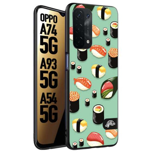 CUSTOMIZZA - Custodia cover nera morbida in tpu compatibile per Oppo A74 5G - A93 5G - A54 5G sushi disegni giapponese nighiri acquamarina verde