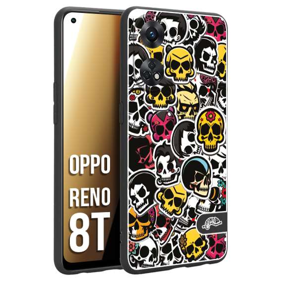 CUSTOMIZZA - Custodia cover nera morbida in tpu compatibile per Oppo Reno 8T sticker bomb teschi colorati adesivi skulls skater snowboard