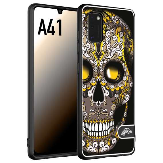 CUSTOMIZZA - Custodia cover nera morbida in tpu compatibile per Samsung A41 teschio messicano Mexican skull nero giallo