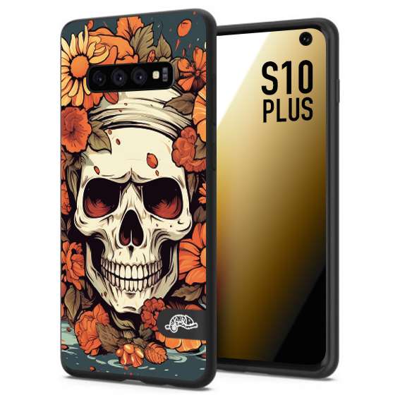 CUSTOMIZZA - Custodia cover nera morbida in tpu compatibile per Samsung S10 PLUS teschio skull flowers fiori tattoo disegnato alta definizione