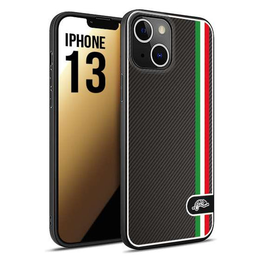 CUSTOMIZZA - Custodia cover nera morbida in tpu compatibile per iPhone 13 effetto fibra di carbonio bandiera Italia made in Italy