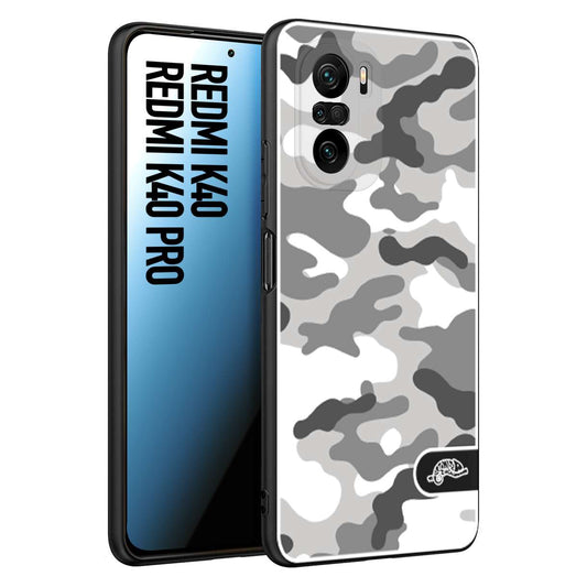CUSTOMIZZA - Custodia cover nera morbida in tpu compatibile per Xiaomi Redmi K40 - K40 Pro camouflage mimetico militare bianco white