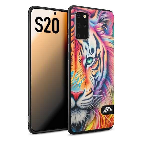 CUSTOMIZZA - Custodia cover nera morbida in tpu compatibile per Samsung S20 animali color tigre tiger viso colori vibranti disegnato schizzo