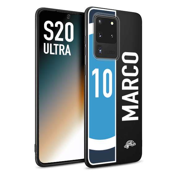 CUSTOMIZZA - Custodia cover nera morbida in tpu compatibile per Samsung S20 ULTRA personalizzata calcio football nome e numero calciatori biancoazzurri bianco celesti