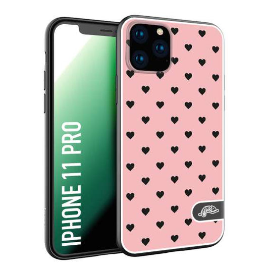 CUSTOMIZZA - Custodia cover nera morbida in tpu compatibile per iPhone 11 PRO cuori pois rosa donna pin up vintage