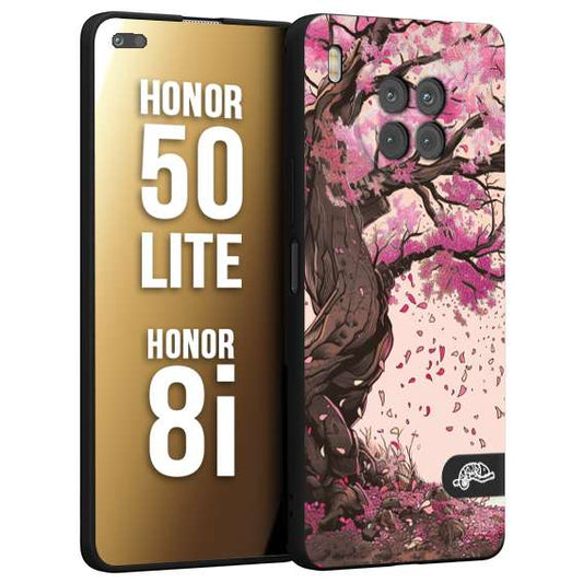 CUSTOMIZZA - Custodia cover nera morbida in tpu compatibile per Honor 8i - Honor 50 LITE giapponese colori morbidi fiori di ciliegio rosa disegnata