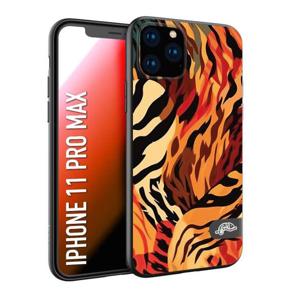 CUSTOMIZZA - Custodia cover nera morbida in tpu compatibile per iPhone 11 PRO MAX leopardato maculato tigrato tiger colorata gialla rossa arancio