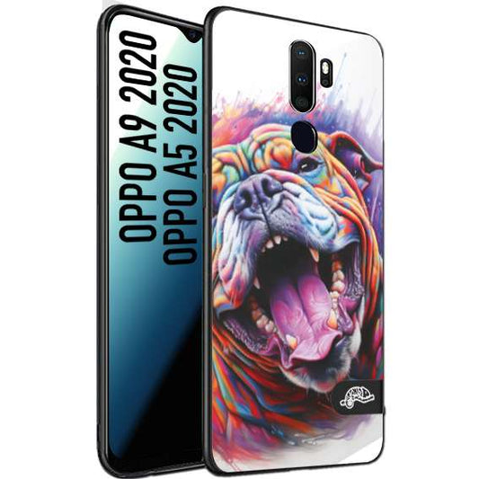 CUSTOMIZZA - Custodia cover nera morbida in tpu compatibile per Oppo A9 2020 - A5 2020 animali color bulldog cane dog colori vibranti disegnato schizzo