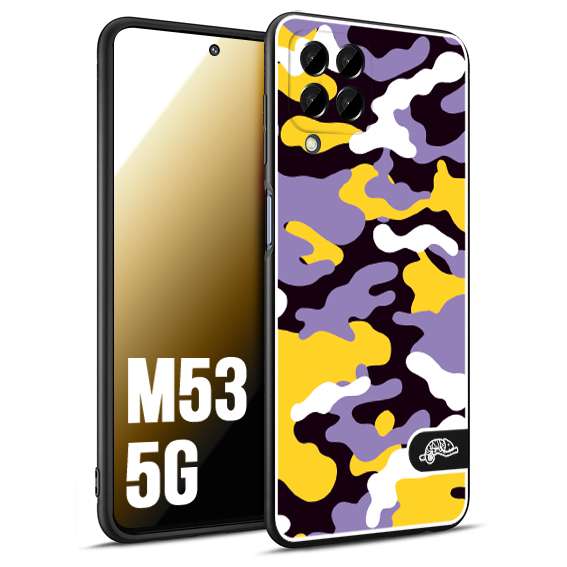CUSTOMIZZA - Custodia cover nera morbida in tpu compatibile per Samsung M53 5G camouflage mimetico militare viola lilla giallo