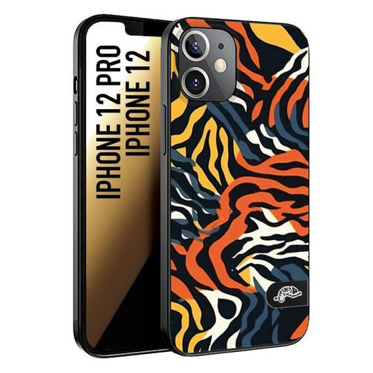 CUSTOMIZZA - Custodia cover nera morbida in tpu compatibile per iPhone 12 - 12 PRO leopardato maculato tigrato tiger colorata gialla blu arancio