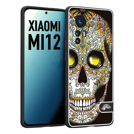 CUSTOMIZZA - Custodia cover nera morbida in tpu compatibile per Xiaomi 12 5G teschio messicano Mexican skull bianco verde giallo