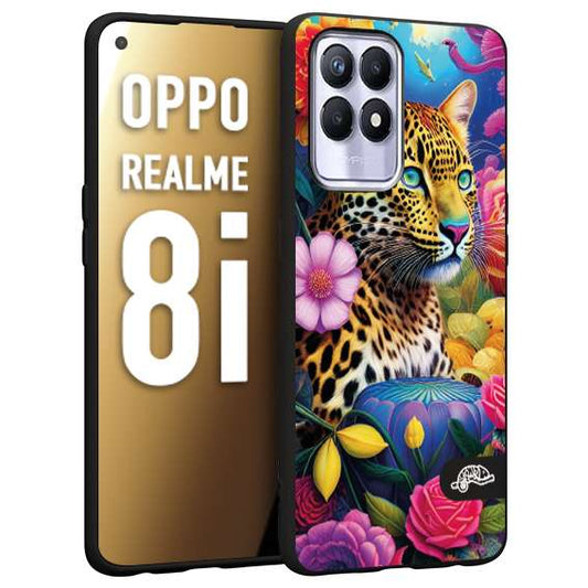 CUSTOMIZZA - Custodia cover nera morbida in tpu compatibile per Oppo Realme 8i fiori astratti donna flower fantasia leopardo ghepardo animali colorati