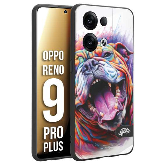 CUSTOMIZZA - Custodia cover nera morbida in tpu compatibile per Oppo Reno 9 PRO PLUS animali color bulldog cane dog colori vibranti disegnato schizzo