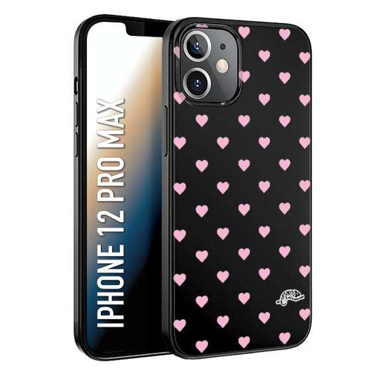 CUSTOMIZZA - Custodia cover nera morbida in tpu compatibile per iPhone 12 PRO MAX cuori pois rosa su nero donna pin up vintage