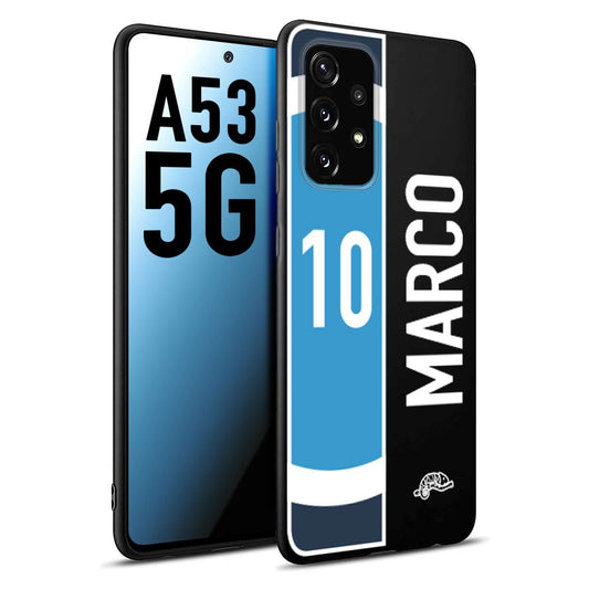 CUSTOMIZZA - Custodia cover nera morbida in tpu compatibile per Samsung A53 5G personalizzata calcio football nome e numero calciatori biancoazzurri bianco celesti