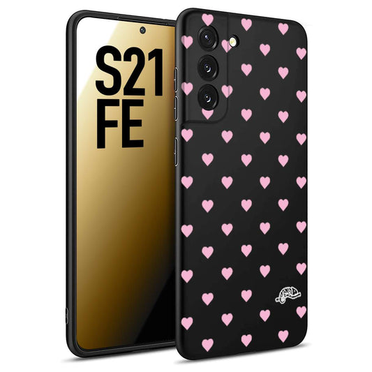 CUSTOMIZZA - Custodia cover nera morbida in tpu compatibile per Samsung S21 FE cuori pois rosa su nero donna pin up vintage