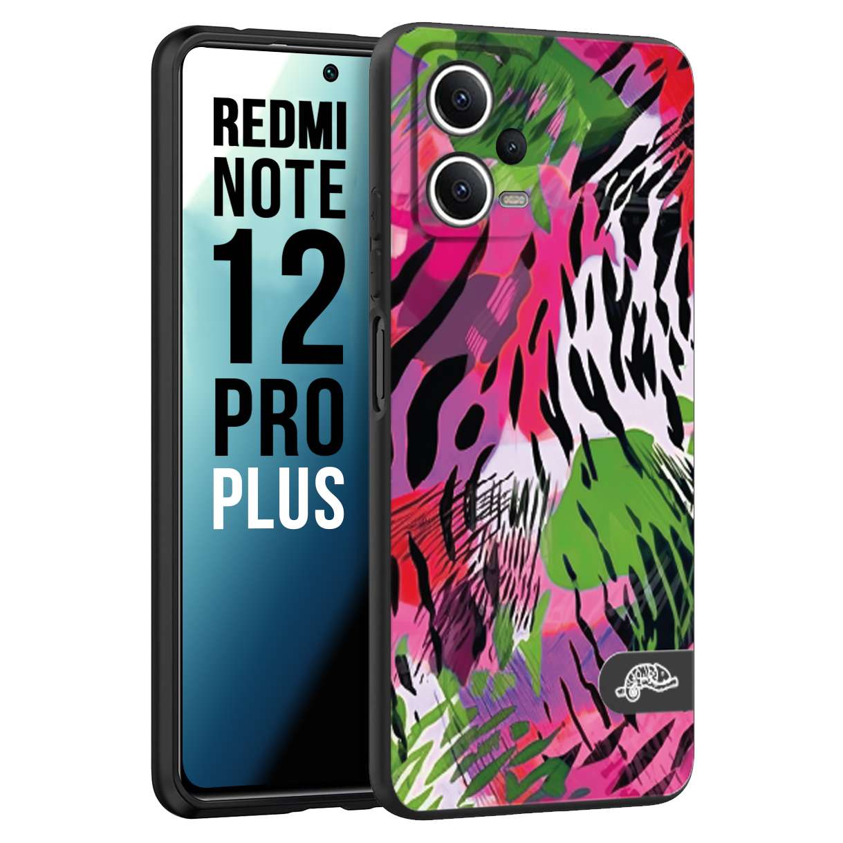 CUSTOMIZZA - Custodia cover nera morbida in tpu compatibile per Xiaomi Redmi Note 12 PRO PLUS leopardato tigrato tiger colorata summer color verde fucsia