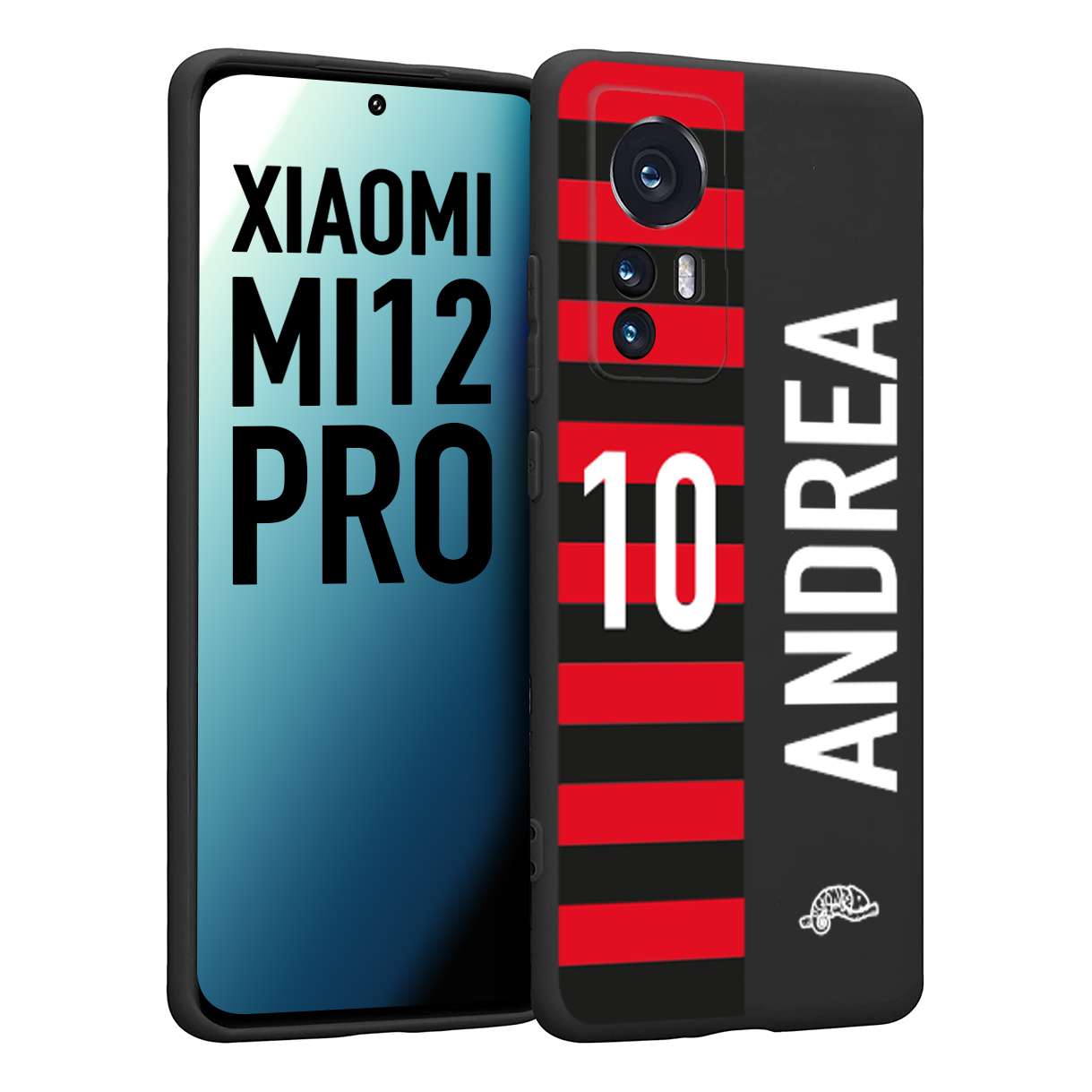 CUSTOMIZZA - Custodia cover nera morbida in tpu compatibile per Xiaomi 12 PRO personalizzata calcio football nome e numero calciatori rossonera