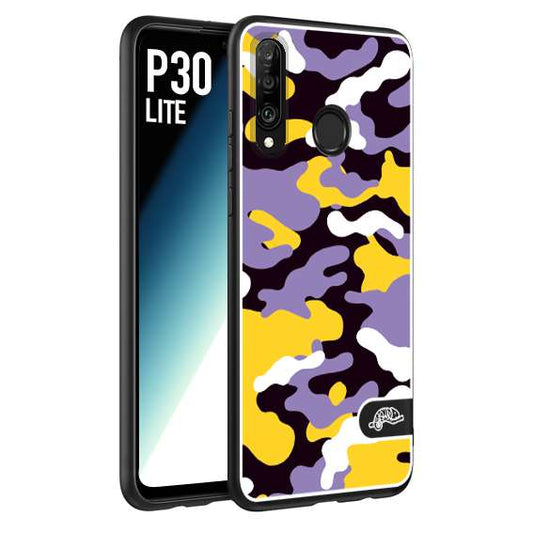 CUSTOMIZZA - Custodia cover nera morbida in tpu compatibile per Huawei P30 LITE camouflage mimetico militare viola lilla giallo