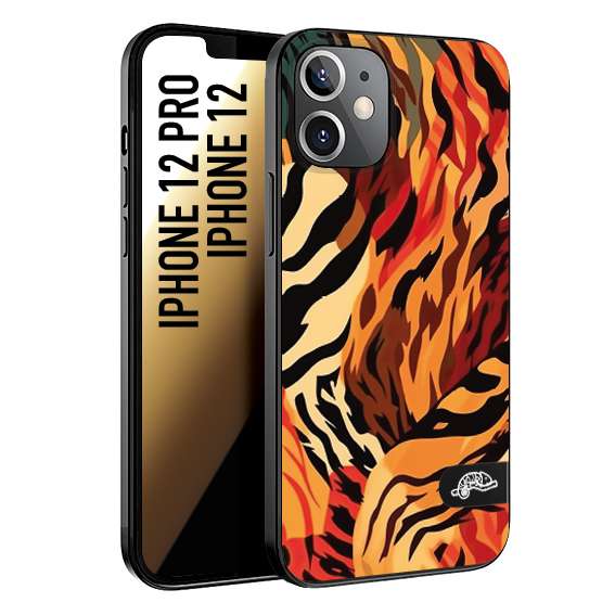 CUSTOMIZZA - Custodia cover nera morbida in tpu compatibile per iPhone 12 - 12 PRO leopardato maculato tigrato tiger colorata gialla rossa arancio