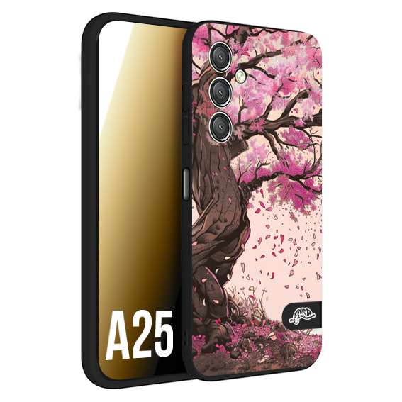 CUSTOMIZZA - Custodia cover nera morbida in tpu compatibile per Samsung A25 giapponese colori morbidi fiori di ciliegio rosa disegnata