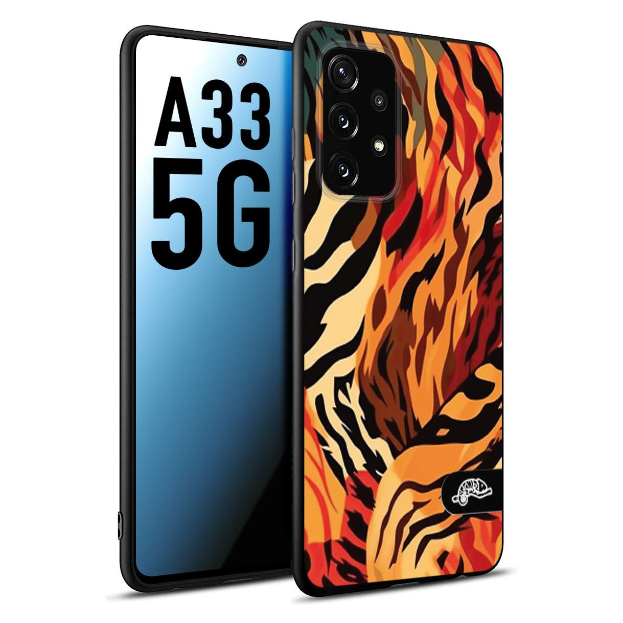 CUSTOMIZZA - Custodia cover nera morbida in tpu compatibile per Samsung A33 5G leopardato maculato tigrato tiger colorata gialla rossa arancio