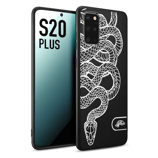 CUSTOMIZZA - Custodia cover nera morbida in tpu compatibile per Samsung S20 PLUS serpente snake bianco a rilievo disegnato tattoo tatuaggio