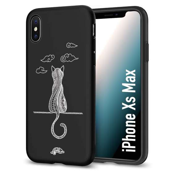 CUSTOMIZZA - Custodia cover nera morbida in tpu compatibile per iPhone Xs Max gatto mandala stilizzato gattino a rilievo soft touch donna bianca