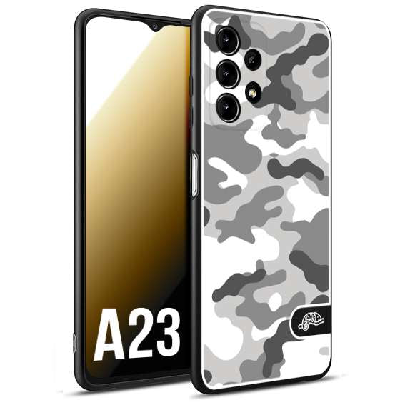 CUSTOMIZZA - Custodia cover nera morbida in tpu compatibile per Samsung A23 camouflage mimetico militare bianco white