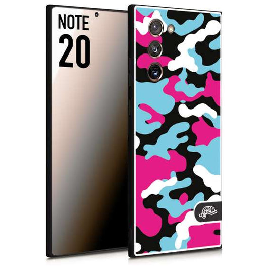 CUSTOMIZZA - Custodia cover nera morbida in tpu compatibile per Samsung NOTE 20 camouflage mimetico militare fucsia celeste