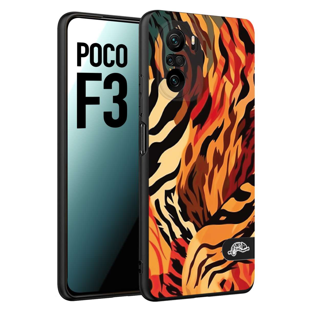 CUSTOMIZZA - Custodia cover nera morbida in tpu compatibile per Xiaomi Poco F3 leopardato maculato tigrato tiger colorata gialla rossa arancio