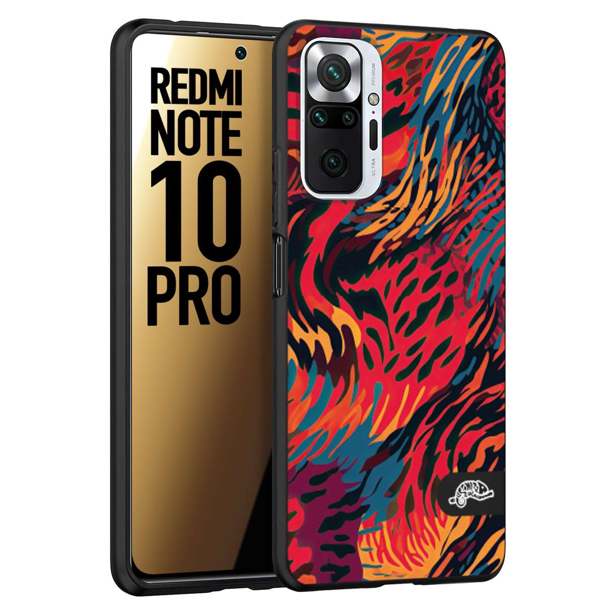 CUSTOMIZZA - Custodia cover nera morbida in tpu compatibile per Xiaomi Redmi Note 10 PRO leopardato maculato tigrato colorata fiamme rossa blu arancione