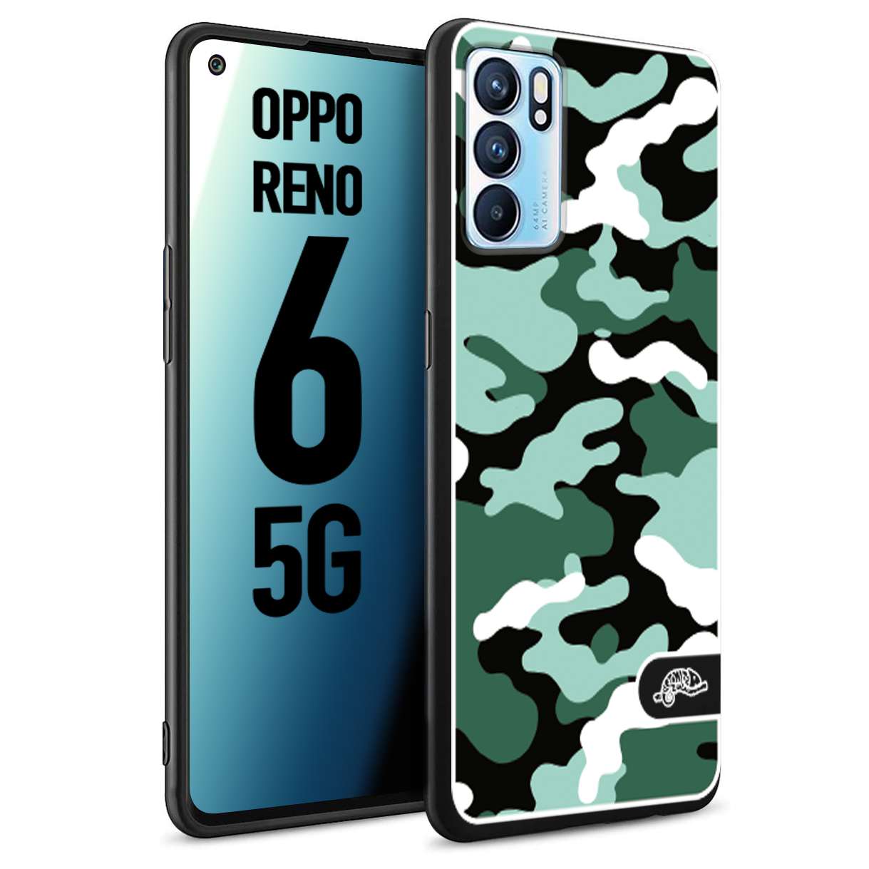 CUSTOMIZZA - Custodia cover nera morbida in tpu compatibile per Oppo Reno 6 5G camouflage mimetico militare verde green